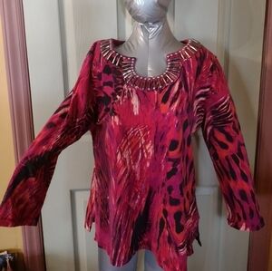 Ruby Rd Size Large Long Sleeve Beaded Blouse Shirt Top